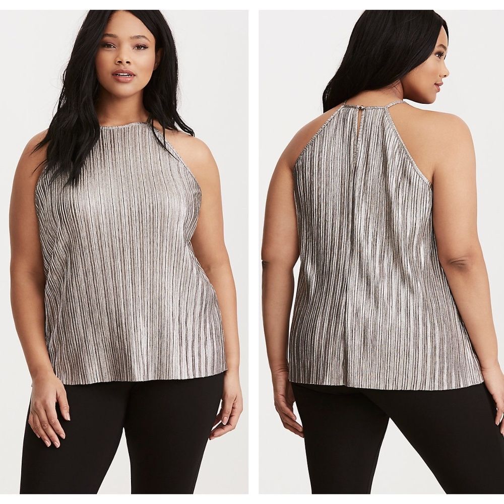 Torrid Bronze Metallic Goddess Halter Neck Tank Top Keyhole Pleated Plus Size 0X